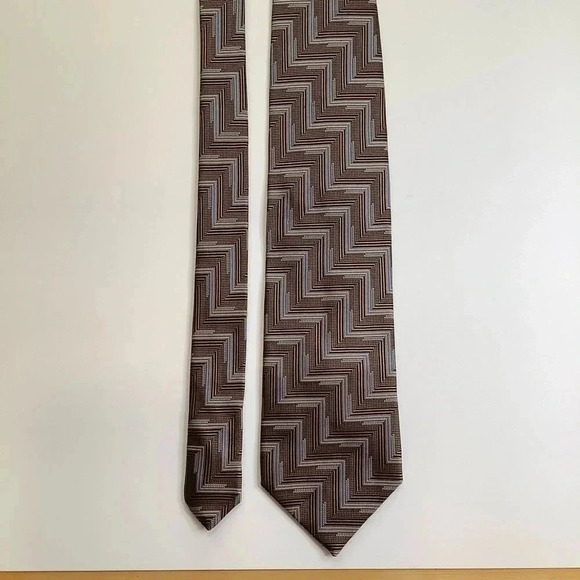 2/$30 VINTAGE Brown Woven Italian Silk Tie Eclectic Grandpa Style - Picture 4 of 11